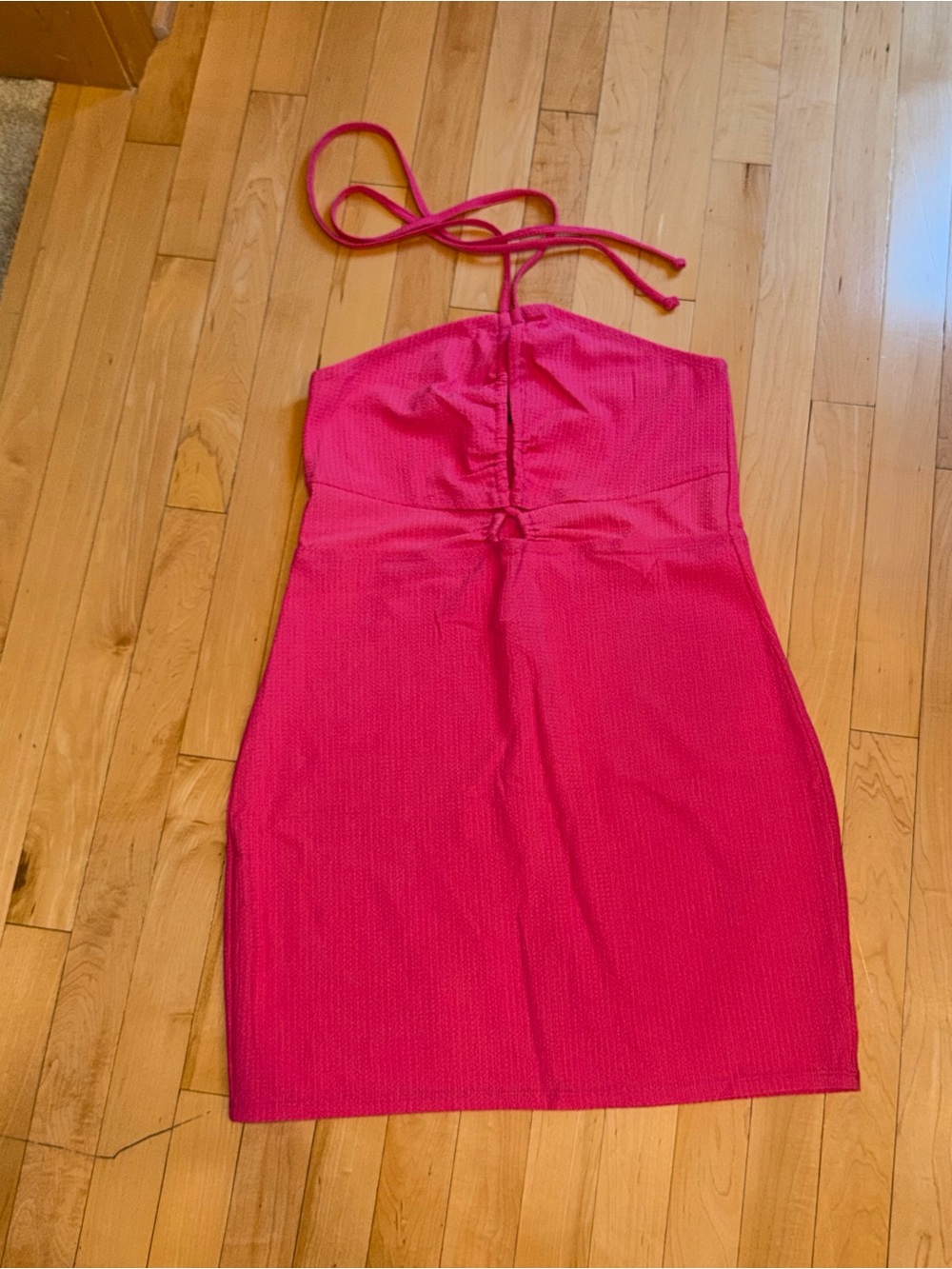 Wild Fable Hot Pink Textured Halter Mini Dress Side Slit Size Large